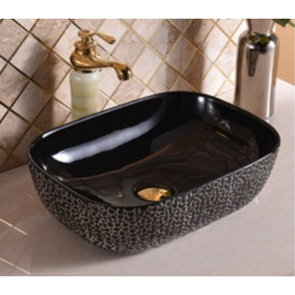 465*320*135mm SIMA Gloss White/Gloss Black/Silver Above Counter Basin Inside Textured Surface Outside Ceramic Finishing 32mm No Overflow Waste Not Included With Basin