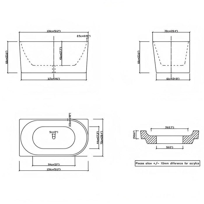 1300/1400*720*600mm Nerida Series Gloss White Corner Bathtub Non-Over Flow
