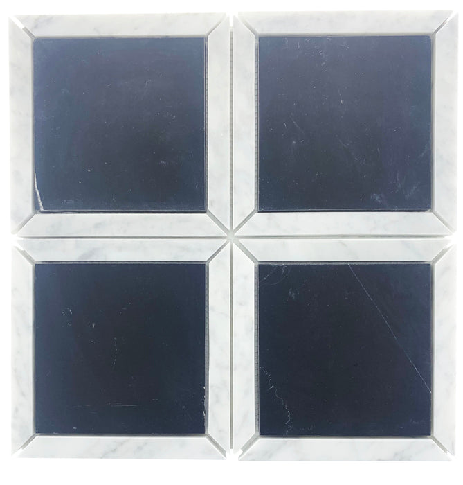 Nero Square+Carrara Border Honed