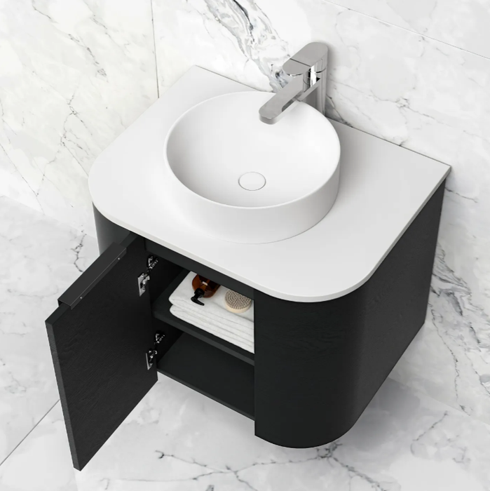 600*460*450mm OTTI Bondi Black Oak Cabinet Only and Stone Top Bathroom Wall Hung Vanity - HD reno
