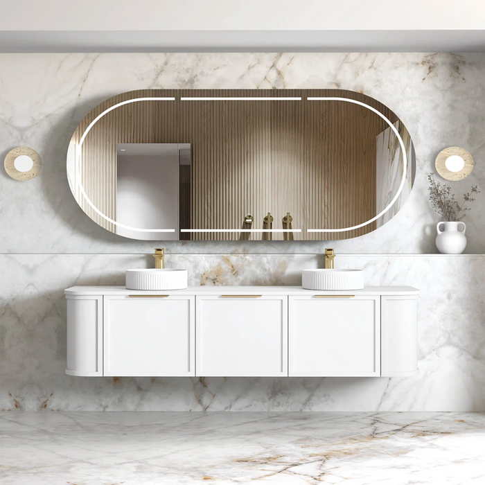 600-1800*450*452mm Hampshire Stain White Moisture Resistant Plywood Curve Wall Hung Vanity