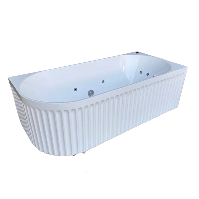1700*800*580mm Broadway Oviedo Gloss White/Matt White 10 Jets Fluted Back To Wall Freestanding Spa Bath