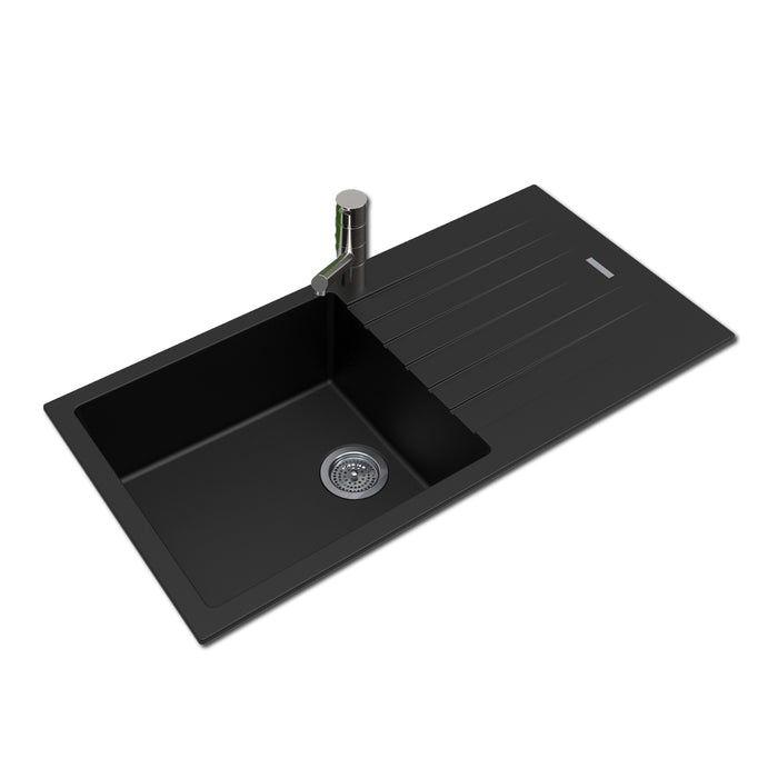 1000*500*200mm Black/White granite stone kitchen sink with drainboard - HD reno
