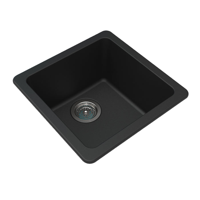 422*422*203mm ACA Black/White Granite Quartz Stone Sink Single Bowl Top/Under Mount - HD reno