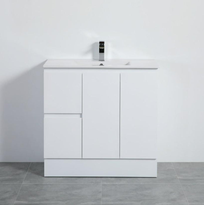 900-1500*460mm Poly White Bathroom Left/Right Drawer Freestanding With Kickboard Vanity - HD reno