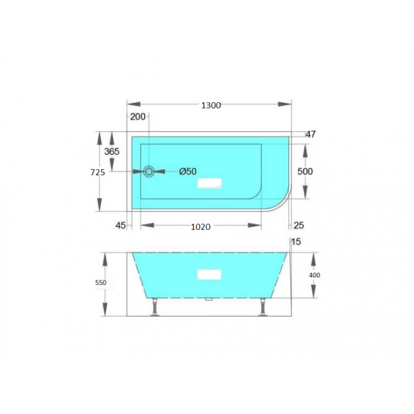 1300-1400mm Sima Oliver Gloss White Acrylic Corner Bathtub No Overflow