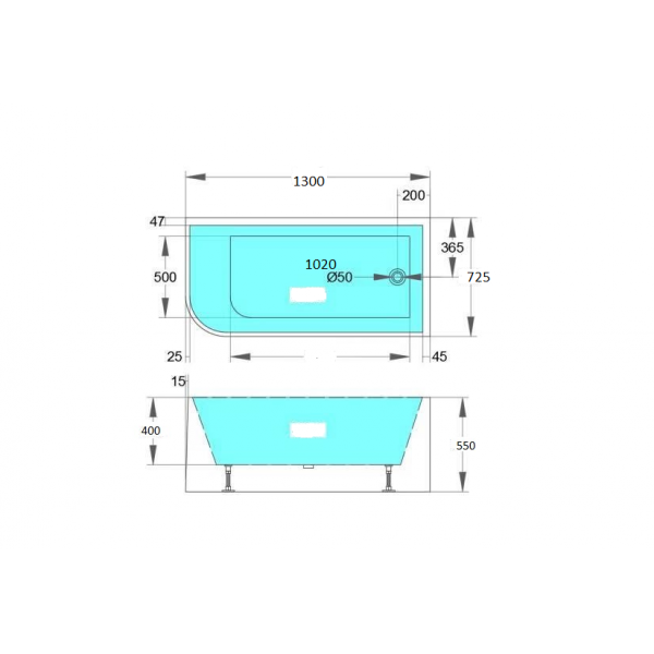 1300-1400mm Sima Oliver Gloss White Acrylic Corner Bathtub No Overflow