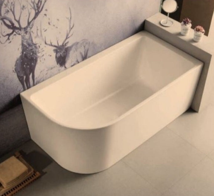 1500mm Sima Oliver Gloss White Acrylic Corner Back Baths No Overflow