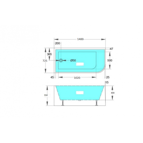 1300-1400mm Sima Oliver Gloss White Acrylic Corner Bathtub No Overflow