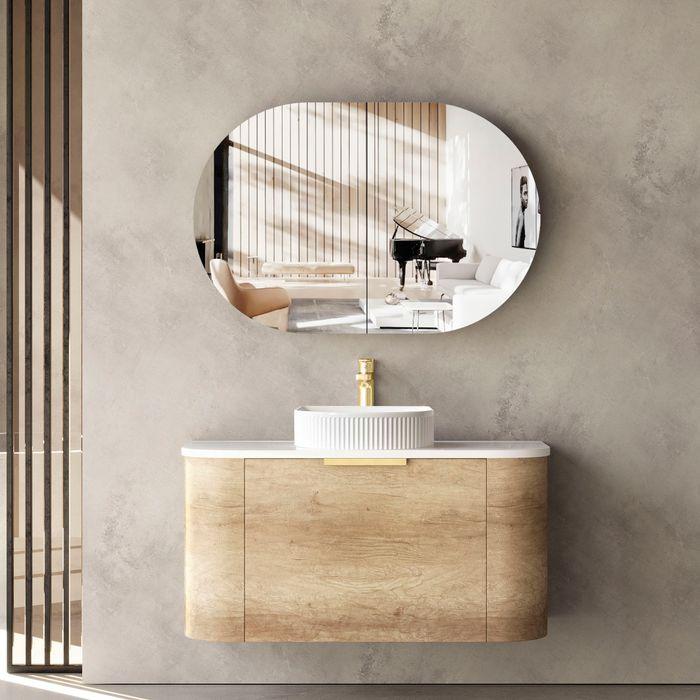 900*460*450mm OTTI Bondi Natural Oak Cabinet Only and Stone Top Bathroom Wall Hung Vanity - HD reno