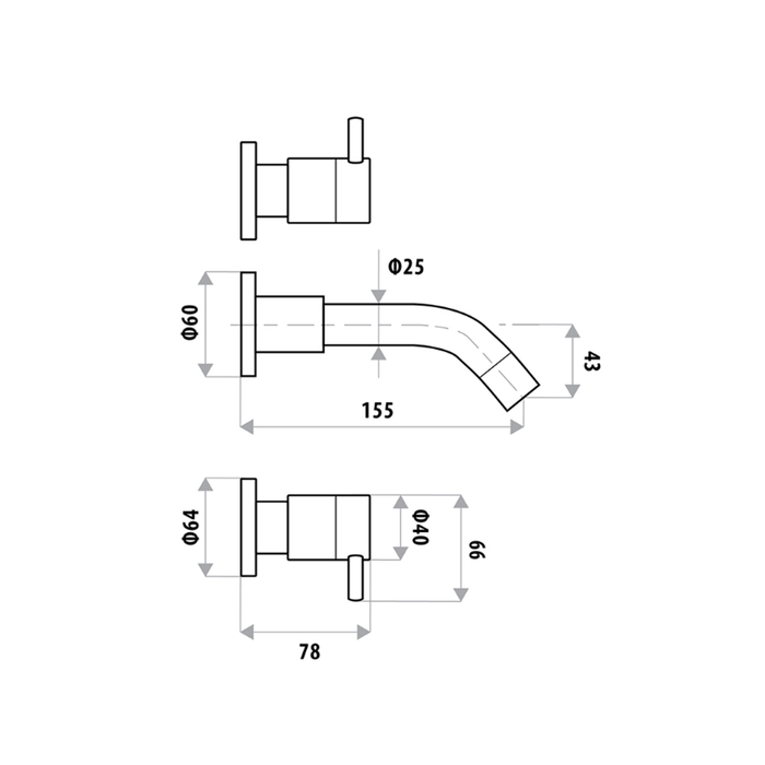 Elle Bath Three-Piece Set Chrome Pin Lever Handles