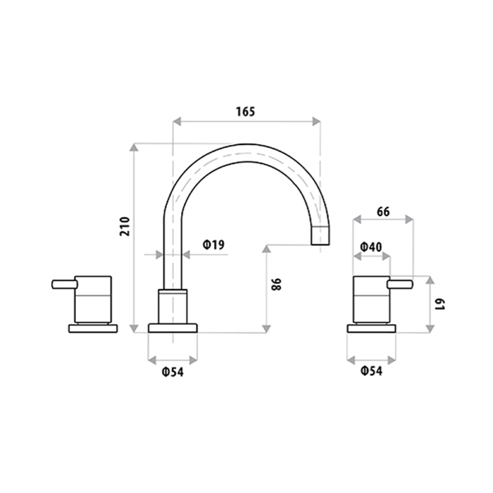 Elle Vanity Hob Sink Three-Piece Set Chrome Solid Brass