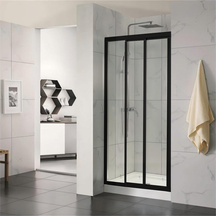 830-1030mm 6mm Tempered Glass 3 Panels Sliding Door Black Wall to Wall Framed Shower Screens - HD reno