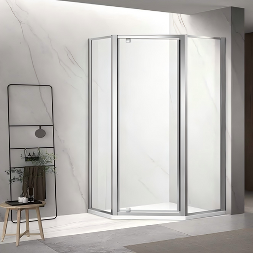 900-1000mm 6mm Glass 2000mm Height Diamond Shape Pivot Door Chrome/Black Semi-frameless Shower Screens - HD reno