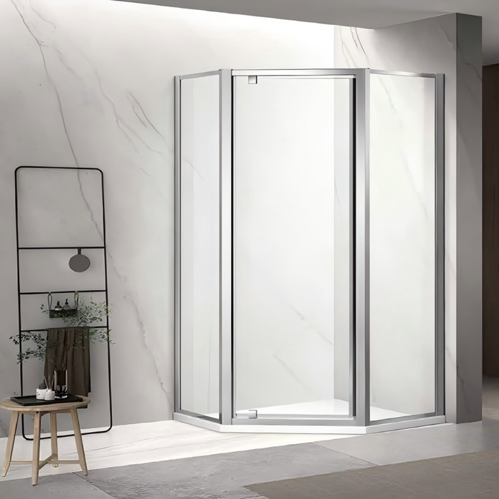 900-1000mm 6mm Glass 2000mm Height Diamond Shape Pivot Door Chrome/Black Semi-frameless Shower Screens - HD reno