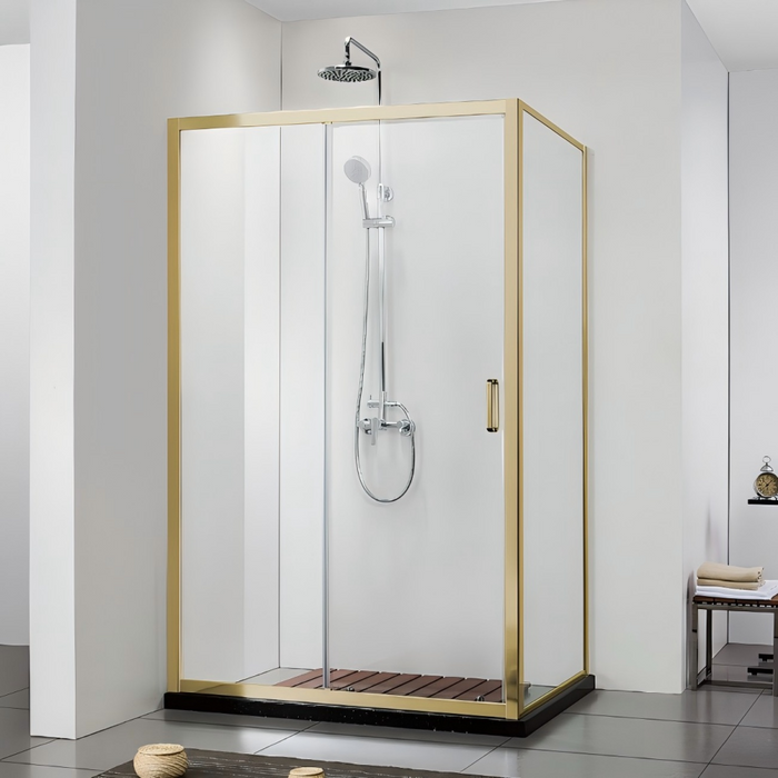 920-1750x2000mm L Shape Shower Screen Sliding Door Light Gold Semi-frameless 6mm Glass With Return Panel - HD reno