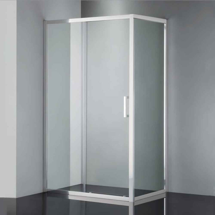 920-1750x2000mm L Shape Shower Screen Sliding Door Brushed Nickel Semi-frameless 6mm Glass With Return Panel
