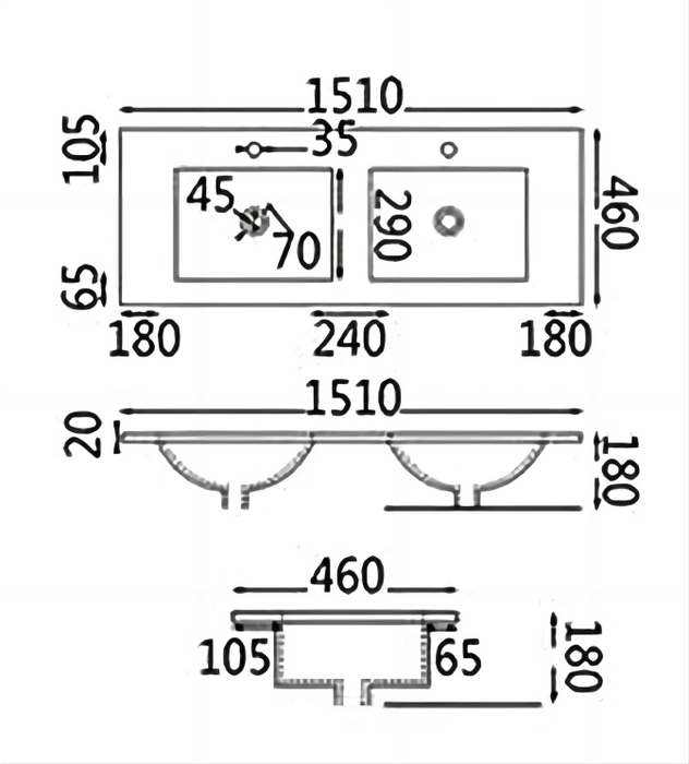 1500mm White Oak Qubist MDF Double Bowl Freestanding With Kickboard Vanity With Ceramic Top With Shaving Cabinet and Tall Boy