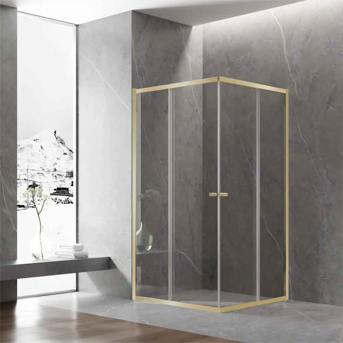 800-1200mm 6mm Thickness Standard Height 2000mm Covey Light Gold SemiFrameless Corner Double Sliding Door Shower Screens