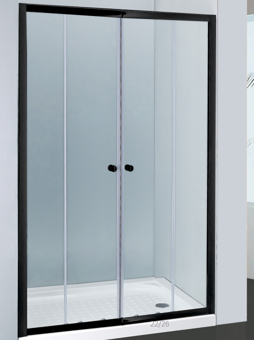 1400-2250*2000mm Wall to Wall Double Sliding Black Semi-frameless Shower Screens