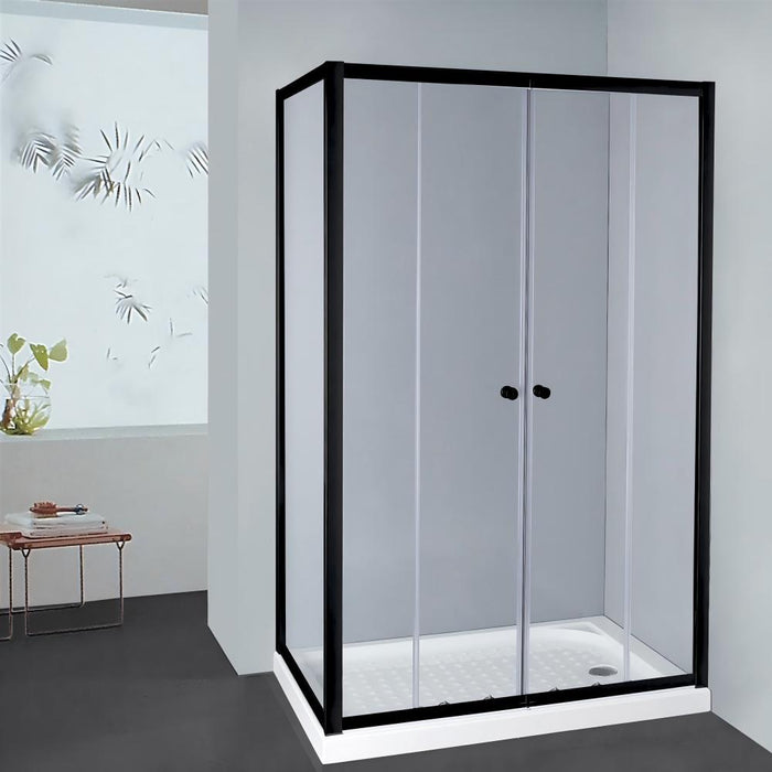 1400-2250*2000mm L Shape Double Sliding Black Semi-frameless Shower Screens - HD reno