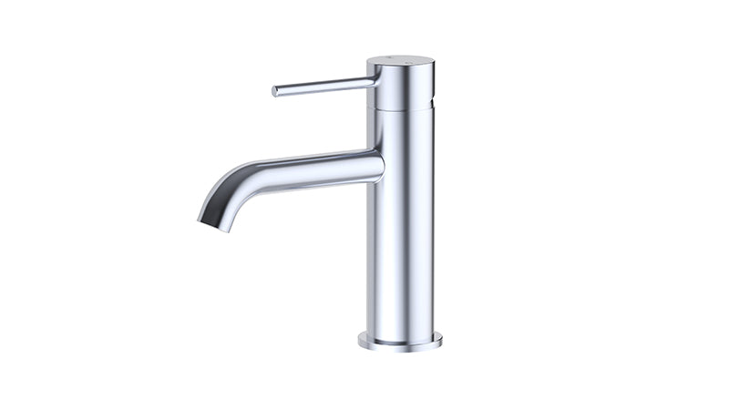 Ikon Otus Slimline Stainless Steel/Chrome/Matt Black/Gunmetal Grey/Brushed Gold Stainless Steel Curved Spout Basin Mixer - HD reno