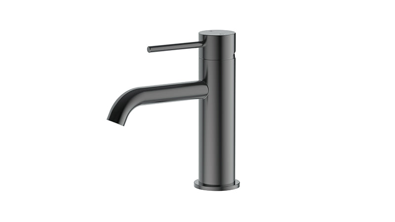 Ikon Otus Slimline Stainless Steel/Chrome/Matt Black/Gunmetal Grey/Brushed Gold Stainless Steel Curved Spout Basin Mixer - HD reno