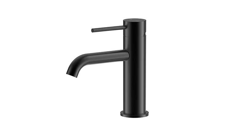 Ikon Otus Slimline Stainless Steel/Chrome/Matt Black/Gunmetal Grey/Brushed Gold Stainless Steel Curved Spout Basin Mixer - HD reno