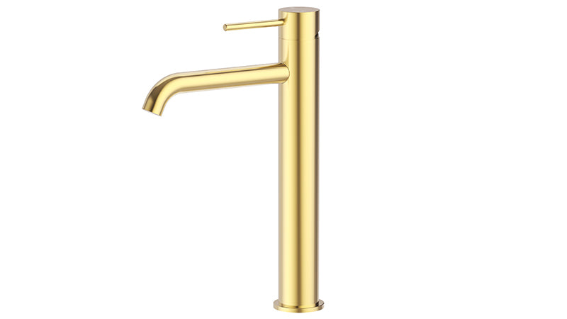 Ikon Otus Slimline Stainless Steel/Chrome/Matt Black/Gunmetal Grey/Brushed Gold Stainless Steel Highrise Curved Spout Basin Mixer - HD reno