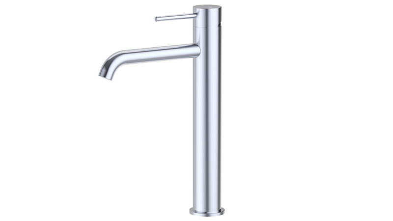 Ikon Otus Slimline Stainless Steel/Chrome/Matt Black/Gunmetal Grey/Brushed Gold Stainless Steel Highrise Curved Spout Basin Mixer - HD reno