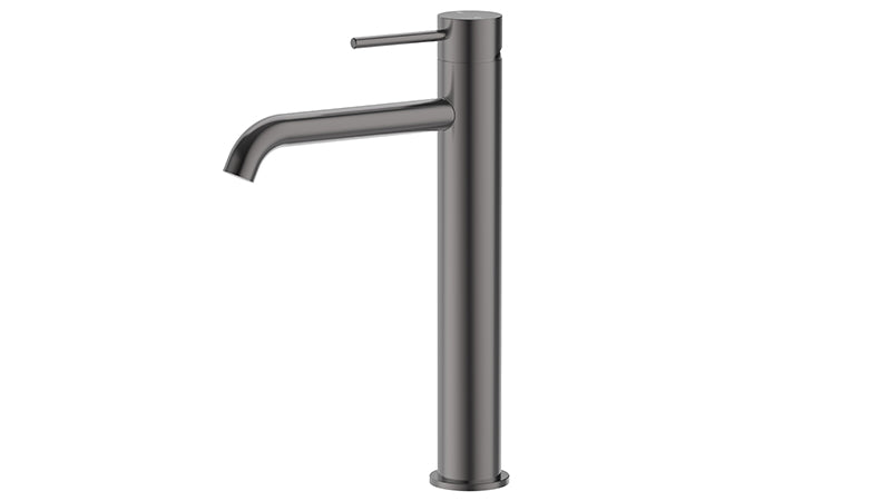 Ikon Otus Slimline Stainless Steel/Chrome/Matt Black/Gunmetal Grey/Brushed Gold Stainless Steel Highrise Curved Spout Basin Mixer - HD reno