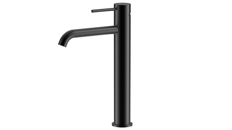 Ikon Otus Slimline Stainless Steel/Chrome/Matt Black/Gunmetal Grey/Brushed Gold Stainless Steel Highrise Curved Spout Basin Mixer - HD reno
