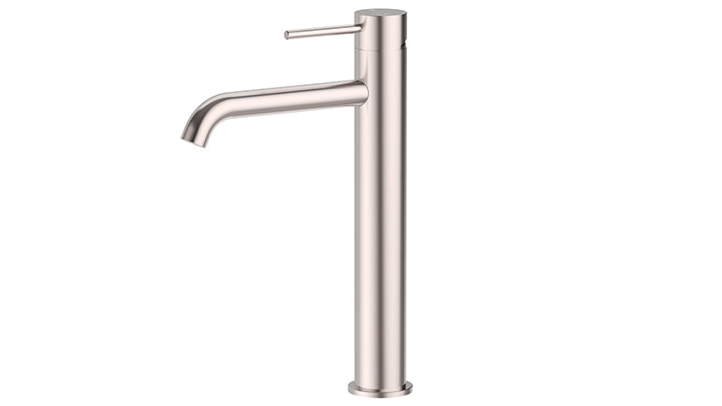 Ikon Otus Slimline Stainless Steel/Chrome/Matt Black/Gunmetal Grey/Brushed Gold Stainless Steel Highrise Curved Spout Basin Mixer - HD reno