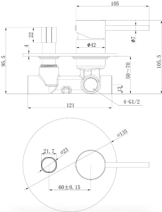Otus Slimline SS Wall Diverter Mixer Rough-in Body Body Only - HD reno