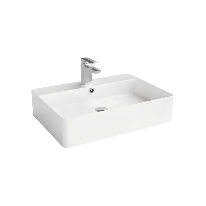 600*420*140mm Poseidon B6042 Ultra Slim Gloss White Ceramic Rectangle With Overflow 1 Tap Hole Wall Hung/Above Counter Basin
