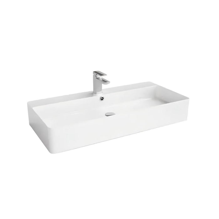 900*420*140mm Poseidon B9042 Ultra Slim Gloss White Ceramic Rectangle With Overflow 1 Tap Hole Wall Hung/Above Counter Basin