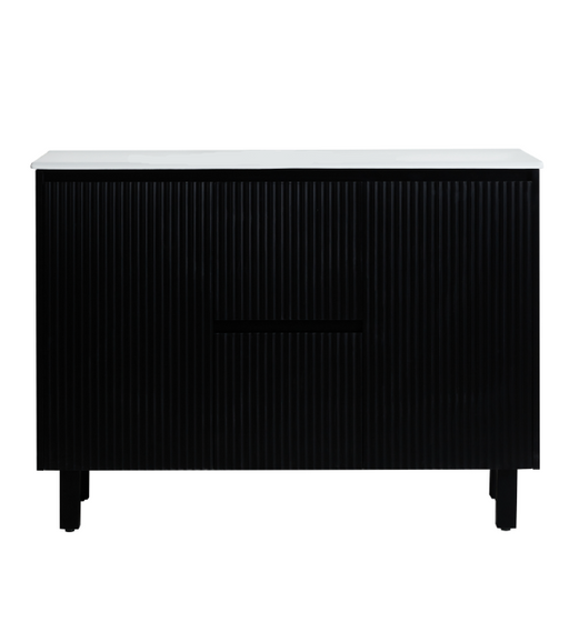 1200*455*860mm POS Brighton Matt Black PVC Constructed Fluted Bathroom Vanity With Legs/Kickboard - Middle Drawer - HD reno
