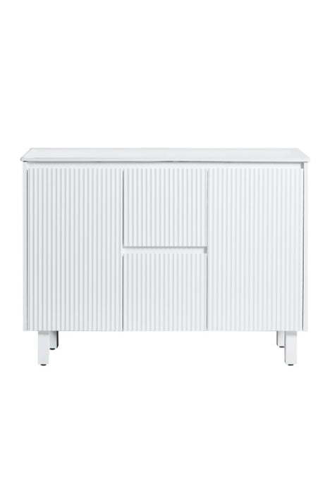 1200*455*860mm POS Brighton Matt White PVC Constructed Fluted Bathroom Vanity With Legs/Kickboard - Middle Drawer - HD reno