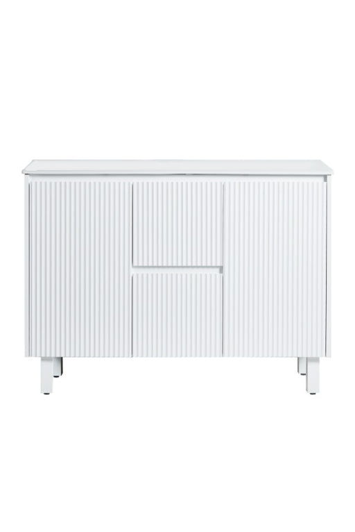 1200*455*860mm POS Brighton Matt White PVC Constructed Fluted Bathroom Vanity With Legs/Kickboard - Middle Drawer - HD reno