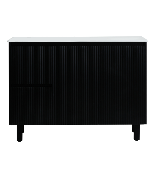 1200*455*860mm POS Brighton Matt Black PVC Constructed Fluted Bathroom Vanity With Legs/Kickboard - Left Hand Drawer - HD reno