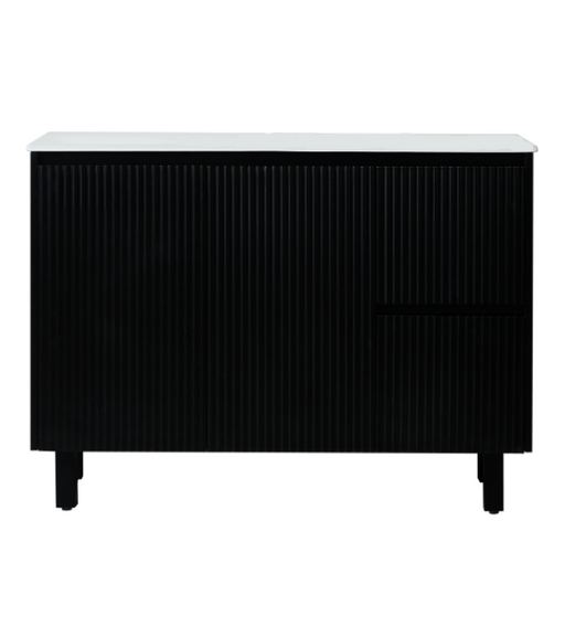 1200*455*860mm POS Brighton Matt Black PVC Constructed Fluted Bathroom Vanity With Legs/Kickboard - Right Hand Drawer - HD reno