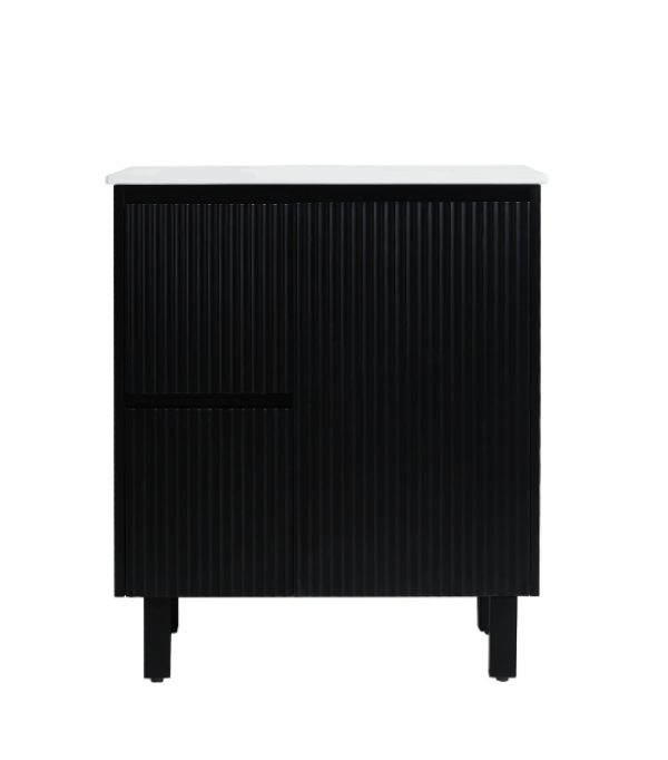 750*455*860mm POS Brighton Matt Black PVC Constructed Fluted Bathroom Vanity With Legs/Kickboard - Left Hand Drawer - HD reno