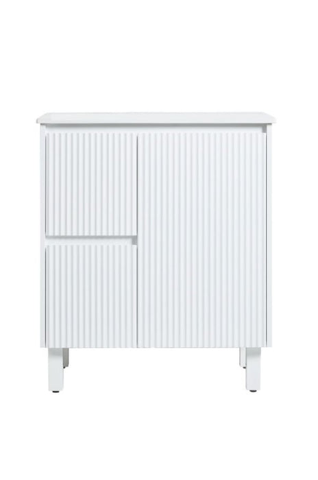 750*455*860mm POS Brighton Matt White PVC Constructed Fluted Bathroom Vanity With Legs/Kickboard - Left Hand Drawer - HD reno