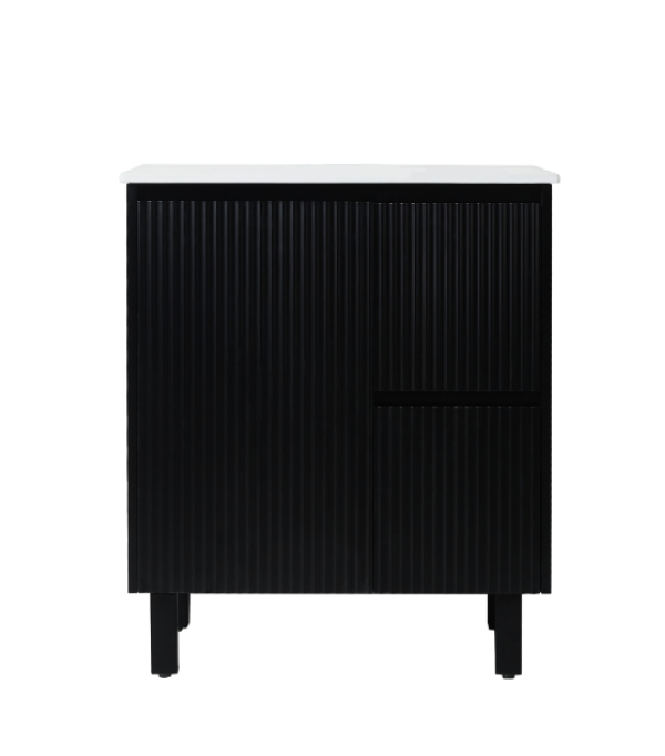 750*455*860mm POS Brighton Matt Black PVC Constructed Fluted Bathroom Vanity With Legs/Kickboard - Right Hand Drawer - HD reno