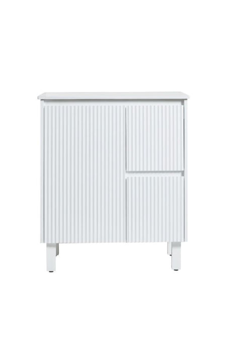 750*455*860mm POS Brighton Matt White PVC Constructed Fluted Bathroom Vanity With Legs/Kickboard - Right Hand Drawer - HD reno