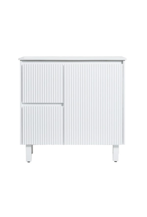 900*455*860mm POS Brighton Matt White PVC Constructed Fluted Bathroom Vanity With Legs/Kickboard - Left Hand Drawer - HD reno