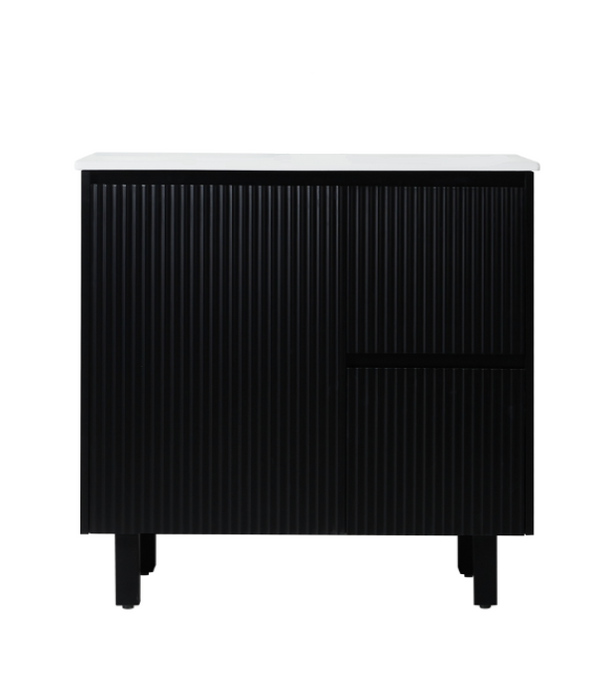900*455*860mm POS Brighton Matt Black PVC Constructed Fluted Bathroom Vanity With Legs/Kickboard - Right Hand Drawer - HD reno