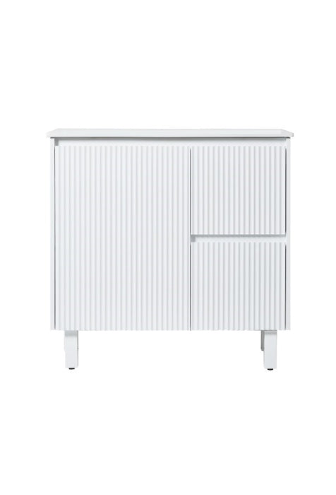 900*455*860mm POS Brighton Matt White PVC Constructed Fluted Bathroom Vanity With Legs/Kickboard - Right Hand Drawer - HD reno