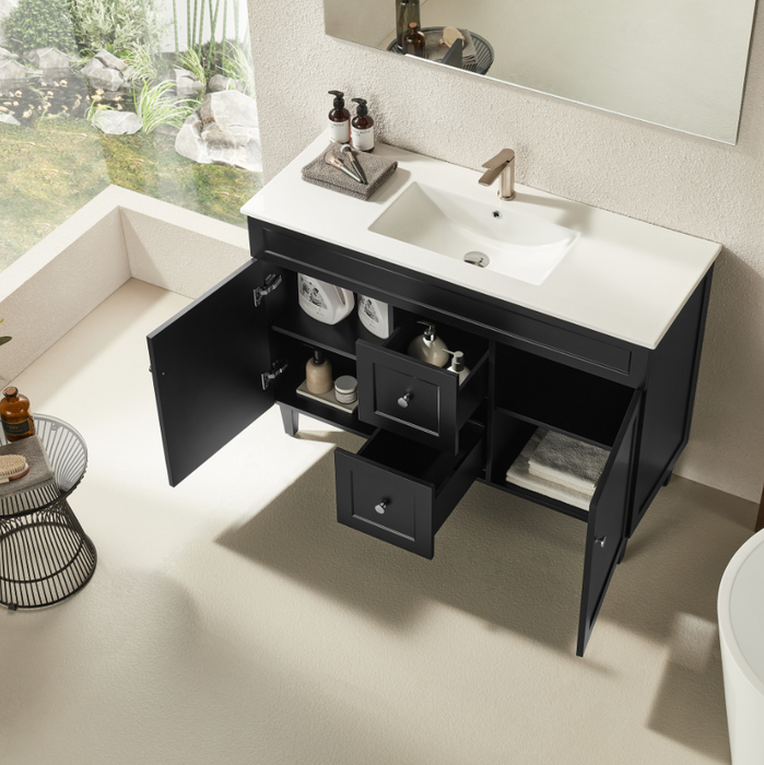 1200*455*860mm POS Harrington Matt Black PVC Constructed Freestanding Vanity With Legs - Middle Drawer - HD reno