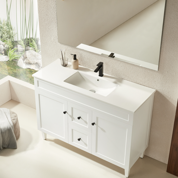 1200*455*860mm POS Harrington Matt White PVC Constructed Freestanding Vanity With Kick Board - Middle Drawer - HD reno
